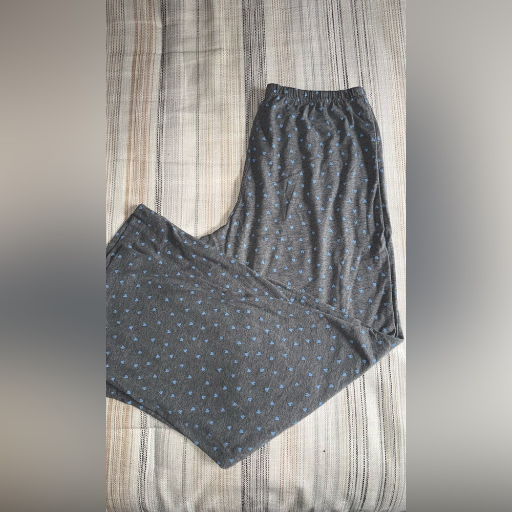 Gray Pajama Pants with Blue heart Pattern